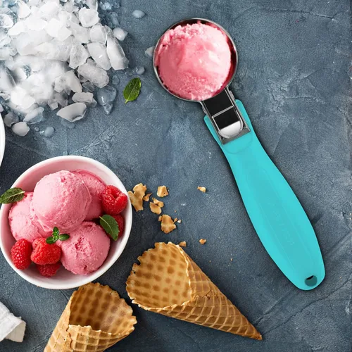 Vista 7 de Cuchara de helado, cuchara grande para galletas con mango ergonómico de agarre suave, cuchara multifuncional resistente para hornear, para helados