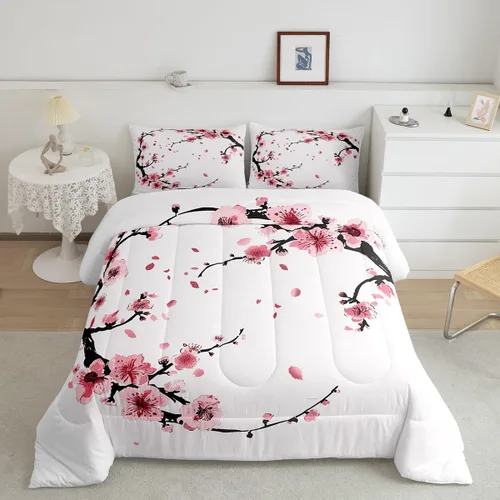 Vista 15 de Feelyou Juego de ropa de cama con lazos bonitos y cerezos, tamaño individual, para niños, juego de edredón con lazos de acuarela para niños, niñas