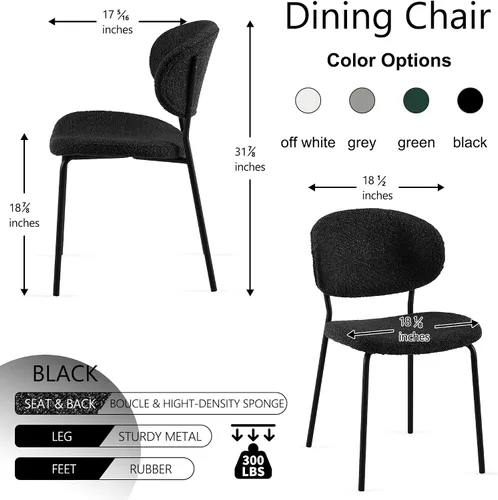 Vista 2 de Homedot Juego de 2 sillas de comedor tapizadas negras, modernas sillas de cocina de mediados de siglo tapizadas con cojín acolchado para comedor