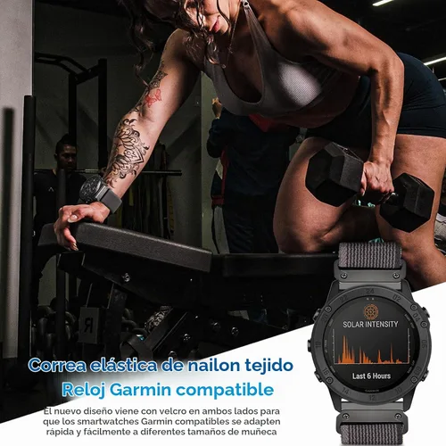 Vista 2 de Compatible con Garmin, Banda Deportiva de Nylon de Bucle de Montaña para fēnix/Forerunner/Approach/MARQ/quatix/Serie D2, Banda de Reemplazo Negro