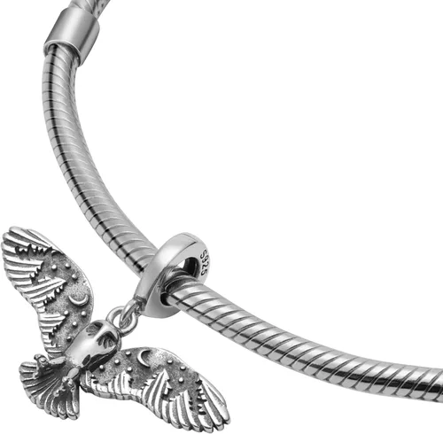 Vista 4 de Cuentas góticas de plata de ley 925 con dije de búho y bosque para Pandora y pulseras o collares similares Plata Sin gemas