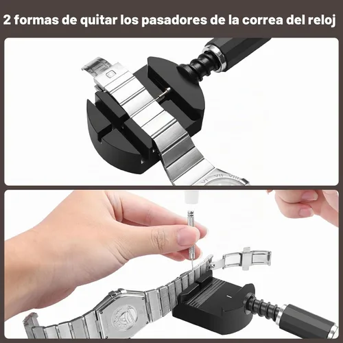 Vista 2 de Kit de herramientas de extracción de eslabones de reloj para ajuste de pulsera, herramienta de tamaño de banda con empujador de alfiler, pasadores