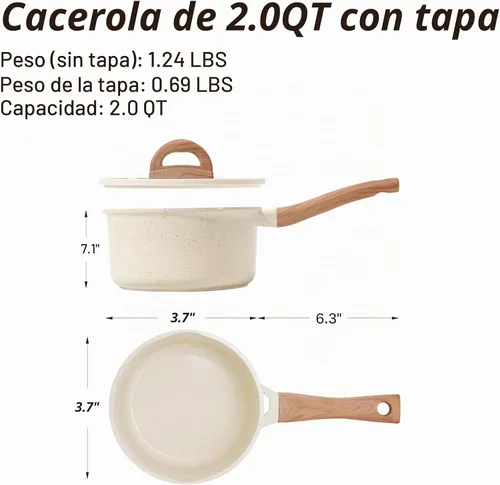 Vista 7 de Cacerola antiadherente de cerámica con tapa, olla pequeña antiadherente de 2.0 cuartos de galón con mango que se mantiene fresco, olla de cocción