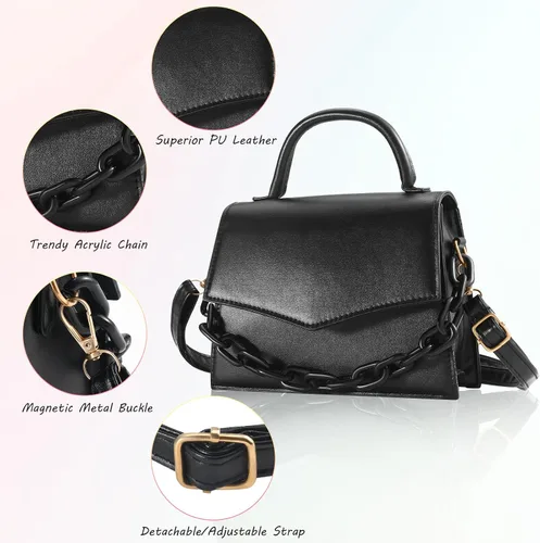 Vista 3 de Bolsos cruzados pequeños para mujeres y niñas, monederos de moda con asa superior con cadena acrílica desmontable