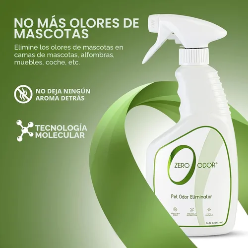 Vista 2 de zero Odor Pet Odor Eliminator, Trigger aerosol, 16 onzas Sin enzimas, eliminador de olores de orina para camas de mascotas, áreas de arena