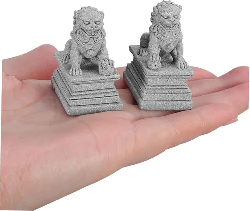 Vista 9 de DOITOOL 2 estatuas de perro Foo, leones guardianes, estatuas de piedra Feng Shui, estatuas de león de estilo chino, figuras coleccionables
