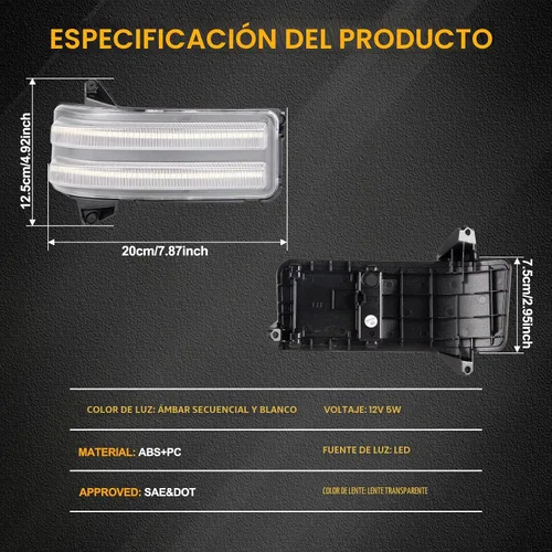 Vista 6 de Gempro Luces LED Secuenciales Ámbar de Espejo Lateral Marcador Señales de Giro Luces Blancas de Estacionamiento y Carga Switchback Lámparas