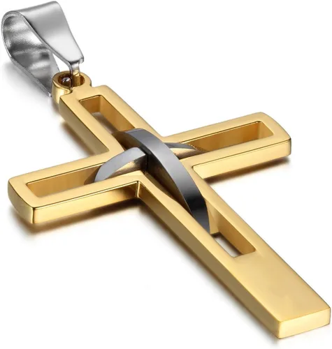 Vista 28 de OIDEA Cross Pendant Necklace for Men Women: High Polish Hollow Openwork Stainless Steel Cross Chain Mens Jewelry Gifts