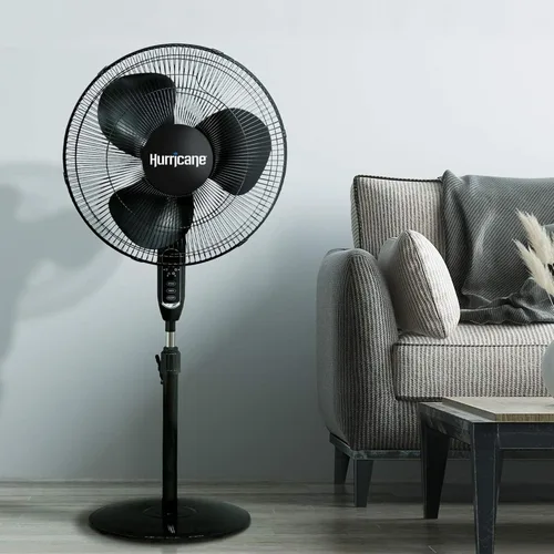 Vista 5 de Hurricane Supreme - Ventilador oscilante de pedestal con 3 velocidades silenciosas, color negro, 16 pulgadas - Unidad de enfriamiento de aire