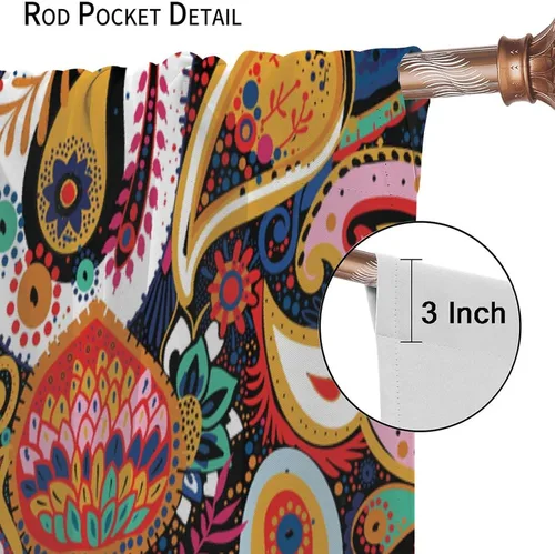 Vista 168 de Cortinas opacas con estampado de flores de cachemira, estampado de cachemira sobre fondo blanco, para decoración del hogar, cocina, restaurante