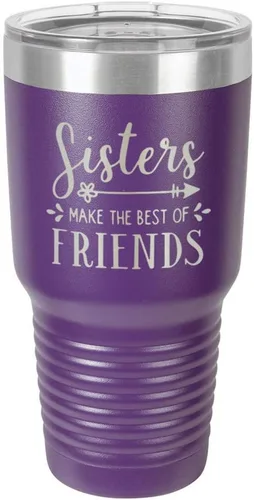 Vista 18 de SISTERS MAKE THE BEST OF FRIENDS Vaso negro de 30 onzas con popote y tapa superior deslizante Taza de viaje de acero inoxidable Comparar