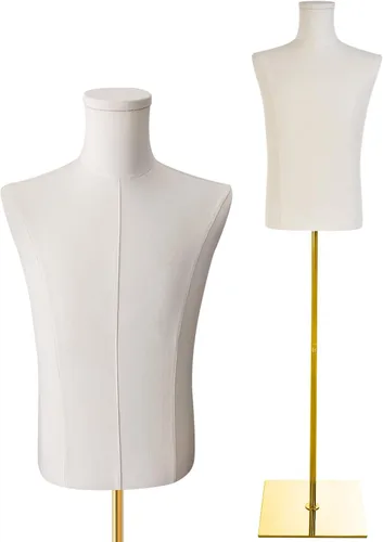 Vista 11 de Maniquí femenino ajustable con forma de torso para exhibición de ropa con soporte de metal dorado