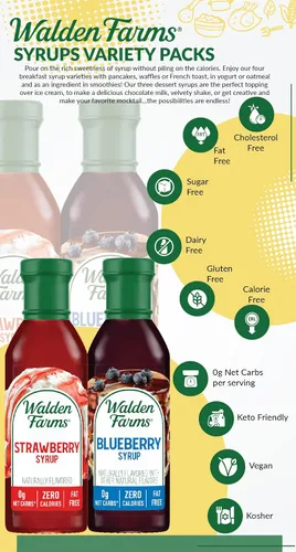 Vista 8 de Walden Farms Paquete Variado de Jarabe – Arándano y Fresa – Cero Calorías, Sin Azúcar, Bajo en Carbohidratos, Apto para Keto, Sin Gluten, Vegano