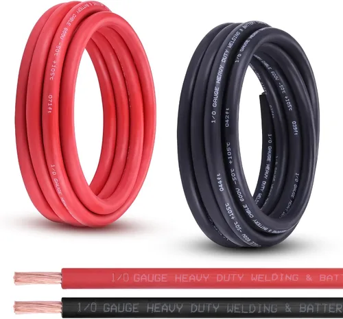 Vista 28 de Cable de batería calibre 1/0, 10 pies rojo + 10 pies negro, 1/0 AWG, alambre de cobre puro, cable de soldadura, para automotriz, batería, solar