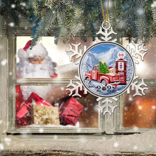 Vista 6 de Adornos de metal de felicitación para perros de invierno, colgante colgante para colgar precios de gasolinera, adornos de Navidad, perro de nieve