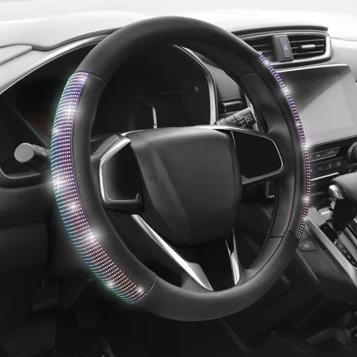 Vista 14 de Funda para volante de Auto Dynasty, protector de volante de auto de cuero de microfibra transpirable con patrón de agarre antideslizante, forro