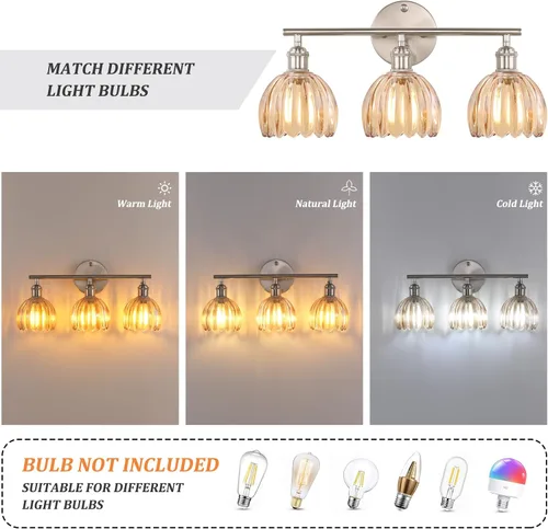 Vista 140 de Shenmoyl Lámparas de baño, lámpara de pared de 2 luces para tocador sobre espejo con pantalla de vidrio tulipán blanco para dormitorio, sala