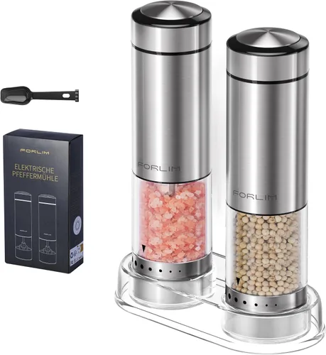 Vista 10 de FORLIM Juego de molinillo eléctrico de sal y pimienta, recargable por USB, molinillo automático de sal y pimienta con cubierta antipolvo, control
