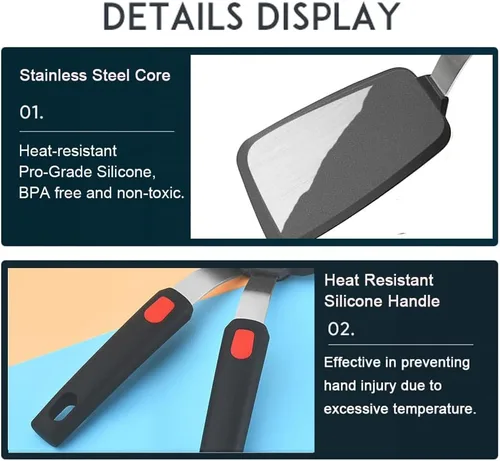 Vista 3 de Espátula giratoria de silicona flexible, resistente al calor de 600 °F, sin BPA, antiadherente para huevos, panqueques, hamburguesas, apta
