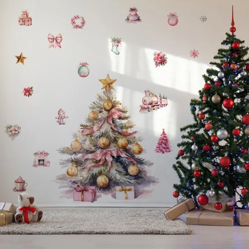 Vista 14 de 59x47 Pulgadas Adhesivos de Árbol de Navidad Azul Grande para Pared, Extraíbles DIY, Adhesivos de Árbol de Navidad Acuarela Gigantes para Baño