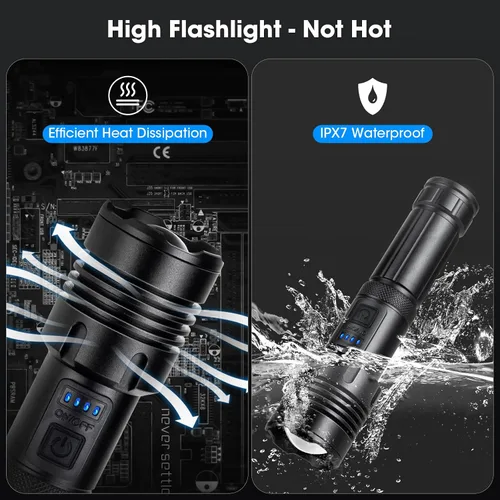 Vista 7 de Paquete de 2 linternas de 99000 lúmenes altos, linterna recargable LED súper brillante, 5 modos, IPX7 impermeable Flah Light para camping, hogar