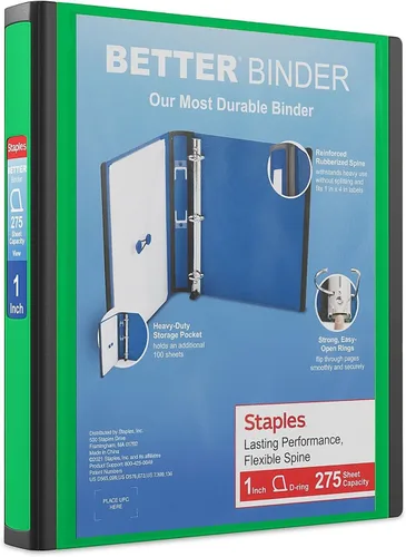 Vista 35 de Carpeta con anillos en forma de "D" de 1 pulgada para mejor visualización Staples, Negro