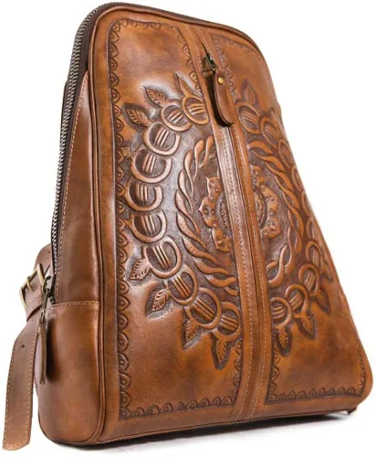 Vista 2 de Mochila para mujer, piel auténtica, bandolera de mano