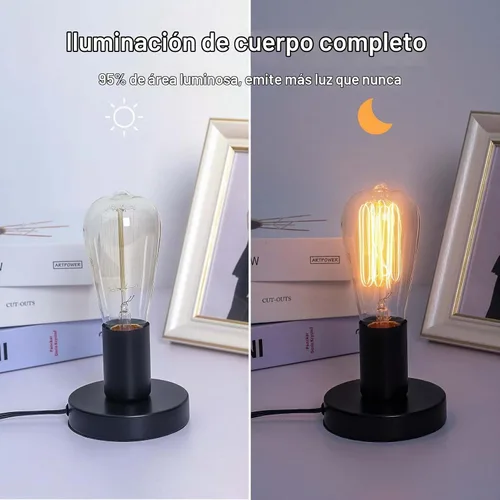 Vista 5 de Lámpara de mesa industrial, pequeña base de enchufe de luz de escritorio de metal pulido, soporte de bombilla de rosca Edison vintage E26/E27, cable
