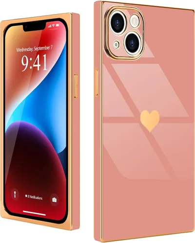 Vista 36 de Compatible con iPhone 12 Funda Rectangular Bonita Chapado Dorado Lujo Corazón de Amor Funda de Teléfono para Mujeres Niñas A Prueba de Golpes