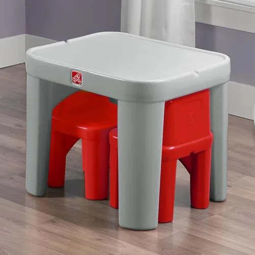 Vista 2 de Set de mesa y sillas Step2 Mighty My Size para niños, mesa de actividades de sala de juegos para manualidades, hecha de plástico duradero, para Gris