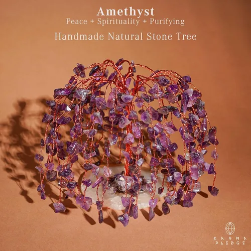 Vista 2 de Árbol de la vida de cristal de amatista curativos de chakras, árboles bonsái de Feng Shui para energía positiva, dinero, buena suerte, árbol