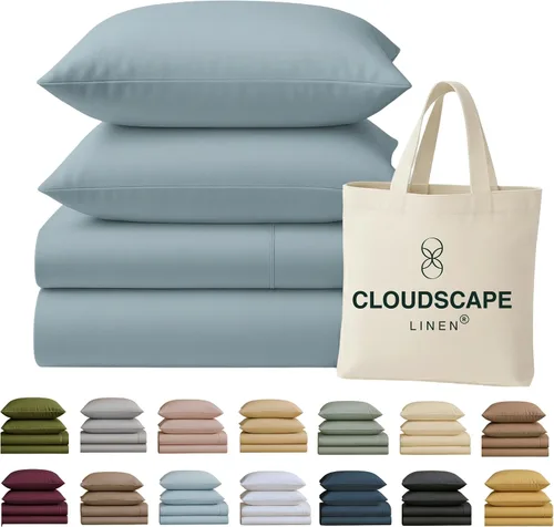 Vista 42 de Cloud Scape Linen - Juego de sábanas de 100% algodón egipcio, tamaño individual, juego de ropa de cama de lujo de 3 piezas, 400 hilos, calidad
