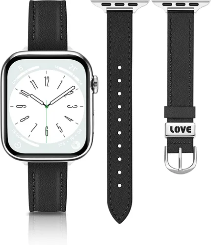 Vista 22 de JR.DM Correas de cuero delgadas compatibles con Apple Watch Band 1.496 in 1.575 in 1.614 in 1.654 in 1.732 in 1.772 in 1.811 in 1.929 in, correa