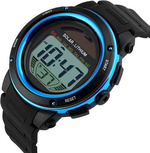Vista 3 de MASTOP Relojes de energía solar para niñas y niños reloj digital militar resistente al agua reloj deportivo negro Negro - Digital
