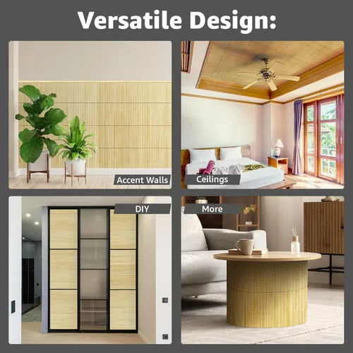 Vista 3 de Art3d - Panel de bambú natural para decoración de pared interior, panel de revestimiento de poste, techo, muebles, gabinete, oficina, 12 x 96