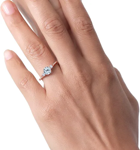 Vista 5 de Gem Stone King Anillo de compromiso de oro rosa de 10 quilates con topacio azul cielo y zafiro blanco creado para mujer