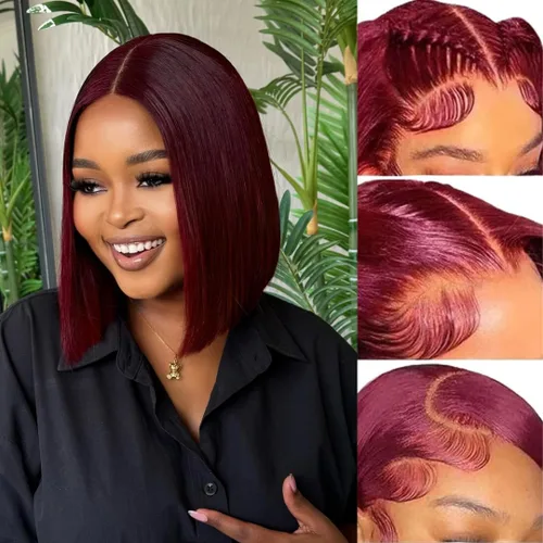Vista 18 de ALHER Short Bob Wig Human Hair Small Cap Lace Front Wigs Straight, 13X4 Transparent Lace Frontal Wigs 180% Density for Women, Natural Color, Cap