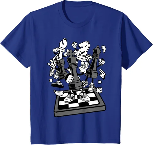 Vista 55 de Figura cómica Camiseta de tablero de ajedrez jugador de ajedrez Azul Marino