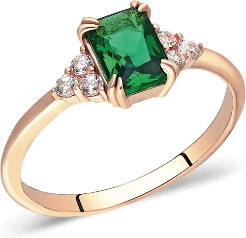 Vista 8 de Anillo de esmeralda de oro de 14 quilates Anillo de esmeralda y diamantes de oro macizo de 14 quilates para mujer Anillos apilables Anillo