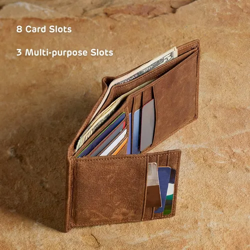 Vista 5 de WITH LOVE Cartera plegable para hombre, organizador de dinero, tarjetero, cuero de grano completo, bloqueo RFID, accesorio esencial para hombre