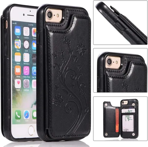 Vista 3 de Asuwish Funda para iPhone 7/8, iPhone SE 2020/2022 con protector de pantalla de vidrio templado, cartera abatible con soporte para tarjetas, doble