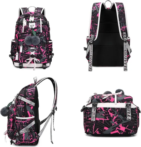Vista 3 de GUIVITU Mochila infantil para niñas, mochila escolar para niños, mochila casual con bolsa de almuerzo, Rosado, talla única , Mochilas Daypack