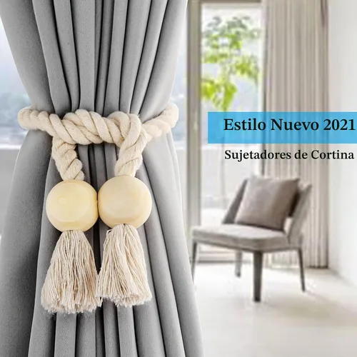 Vista 6 de Paquete de 2 alzapaños magnéticos de algodón tejido a mano para cortinas con hebilla de madera, no requiere herramientas