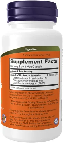 Vista 2 de NOW Foods: 8 mil millones de Acidophilus & Bifidus, 120 cápsulas vegetales (paquete de 2)