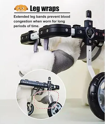 Vista 4 de Dog Wheelchair Front/Back Leg Support Mobility aids for Disabled Pet, 4 Wheels Dog Wheelchair with Reflective Strips, Adjustable Walk Assistant for