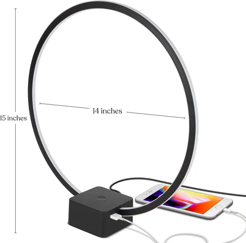 Vista 8 de Brightech Lámpara de mesita de noche LED Circle con puerto USB, lámpara compacta para dormitorio, sala de estar, moderna lámpara asiática de mesa