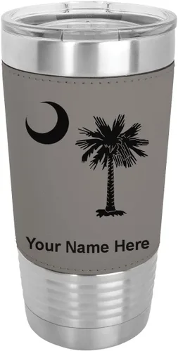 Vista 19 de LaserGram 20oz Vacuum Insulated Tumbler Mug, Flag of South Carolina, Personalized Engraving Included (Faux Leather, Baseball Style)