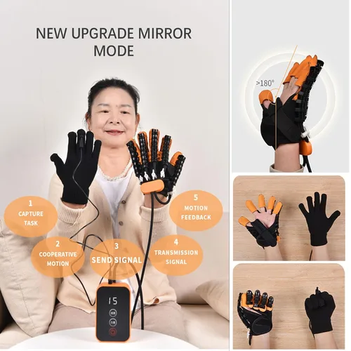 Vista 3 de (izquierda+derecha) Guantes de rehabilitación para rehabilitación de funciones de dedos y manos, guantes de robot, equipo de terapia de mano