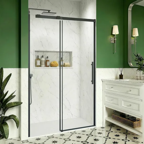 Vista 32 de Puerta de ducha deslizante individual plegable con tirador de 44-48 pulgadas de ancho x 70 pulgadas de alto, puerta de ducha de vidrio con vidrio