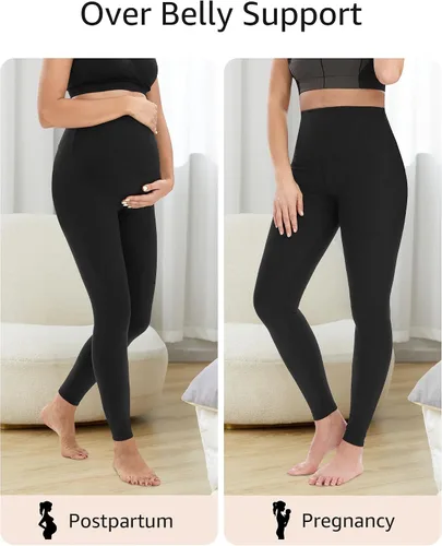 Vista 7 de HOFISH Leggings de maternidad para mujer, sobre el vientre, no se transparentan, pantalones de yoga suaves, leggings de entrenamiento activo